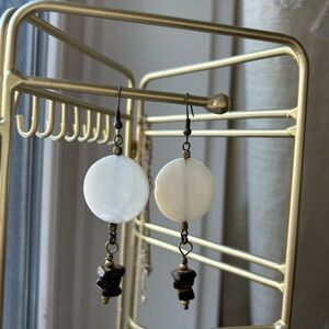 Elegant White and Brown Dangle Earrings